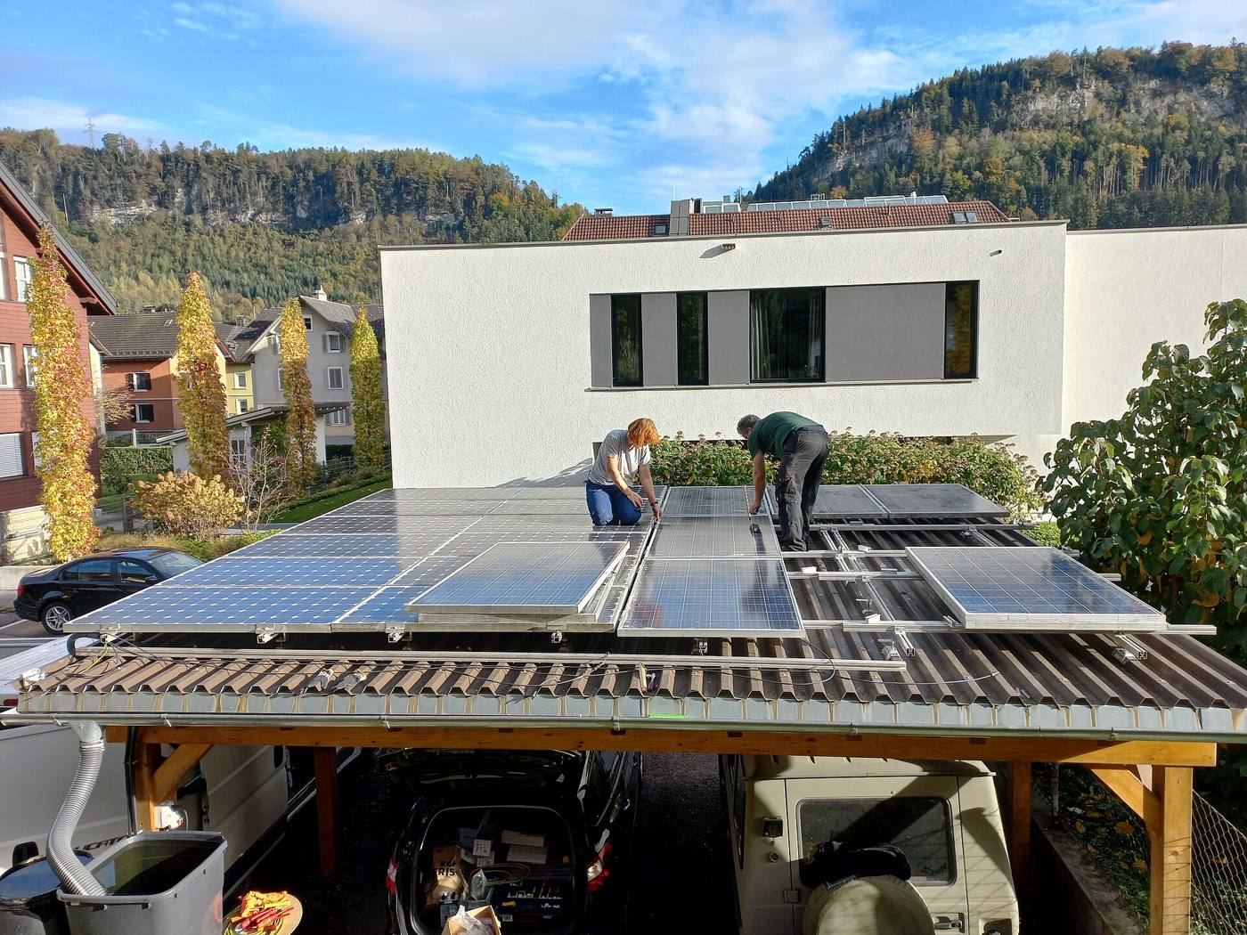 Solar carport with PV roof